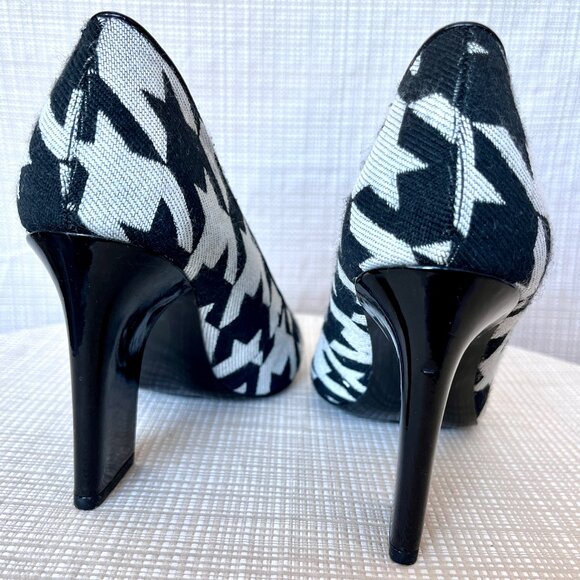 Vintage Nine West Fabric Houndstooth Architectural Patent Leather Heel M… - Picture 9 of 16